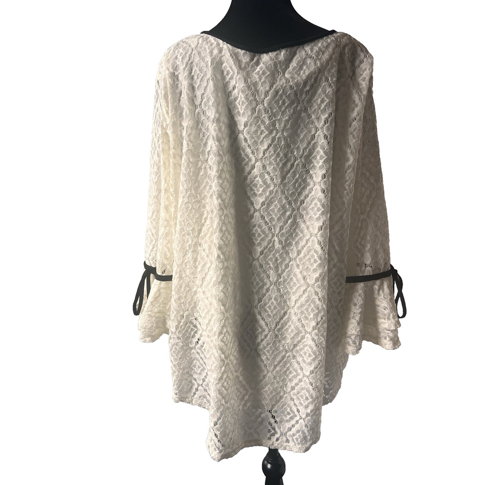 Olivia Blu Lace 3/4 Layered Bell Sleeve Black Trim Cream Women Top 3X NWT - Picture 4 of 8